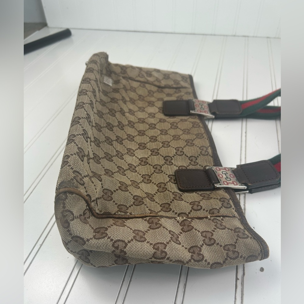 Gucci Vintage GG Supreme Monogram Tote Bag with Web Stripe Handles + Dust Bag - Picture 8 of 13